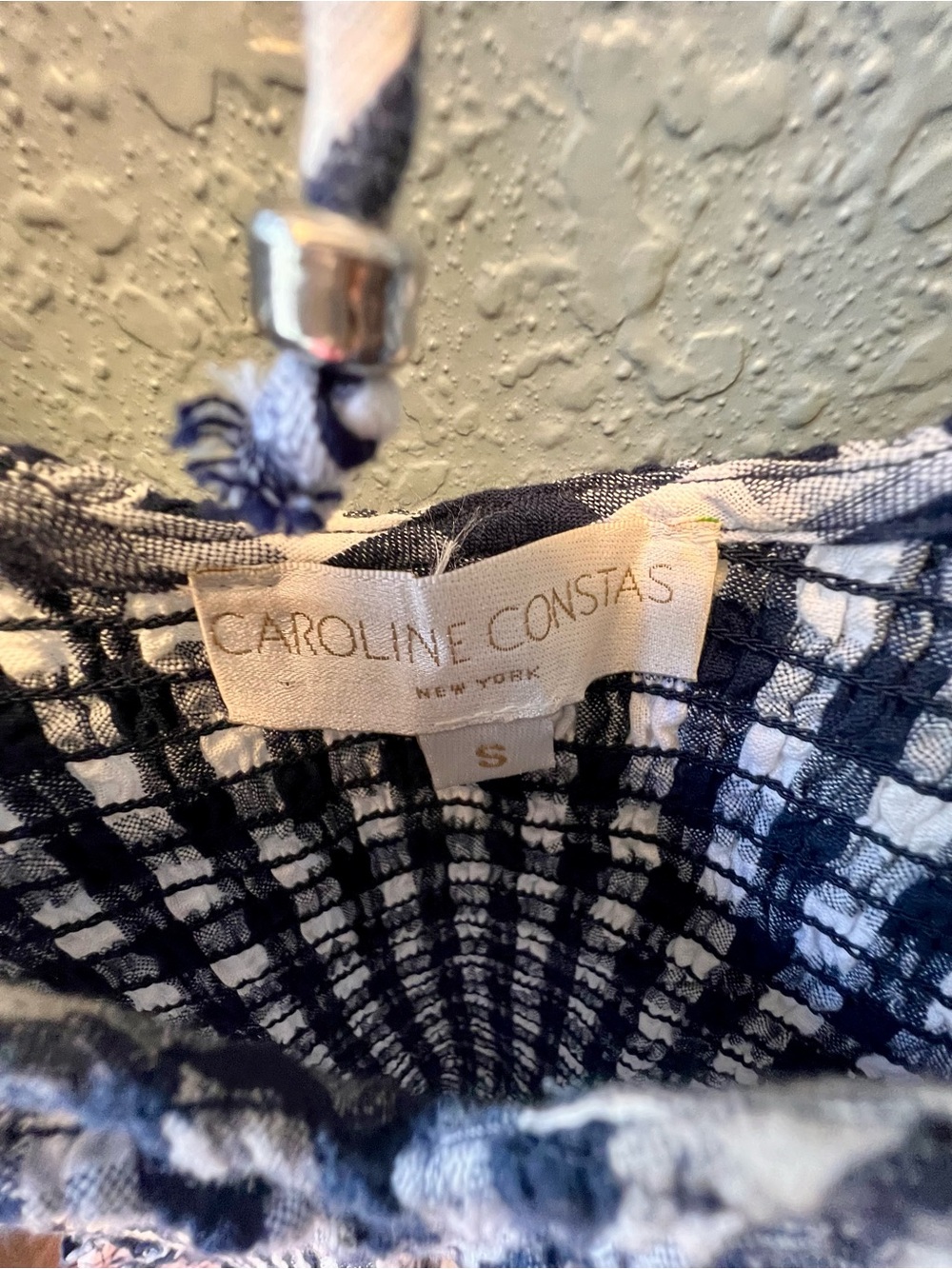 Caroline Constas Gingham Mini Dress in Navy and White - Picture 3 of 6
